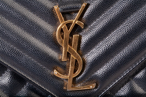 Authentic Black Saint Laurent Triquilt Medium Envelope YSL Shoulder Bag