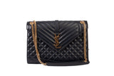 Authentic Black Saint Laurent Triquilt Medium Envelope YSL Shoulder Bag
