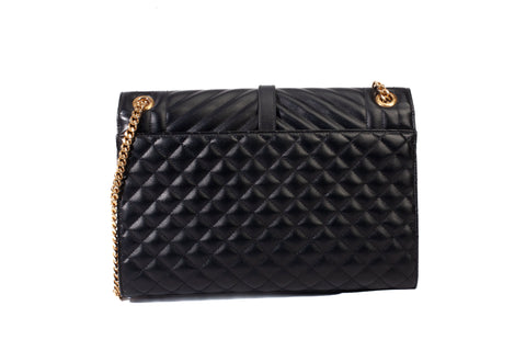 Authentic Black Saint Laurent Triquilt Medium Envelope YSL Shoulder Bag