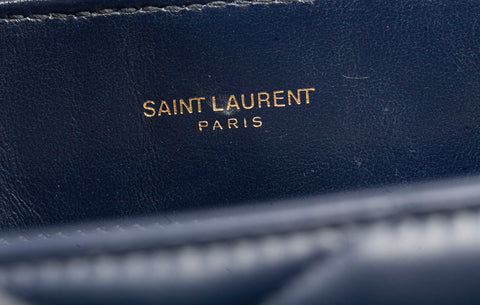 Authentic YSL Saint Laurent Navy Calfskin Quilted Small Loulou Puffer Shoulder Bag