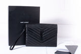 Authentic Saint Laurent YSL Grain De Poudre Black Matelasse Chevron Monogram Envelope Clutch