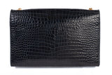 Authentic Saint Laurent Black Calfskin Crocodile Embossed Medium Classic Monogram Kate Tassel Satchel
