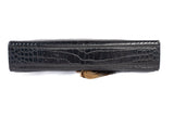 Authentic Saint Laurent Black Calfskin Crocodile Embossed Medium Classic Monogram Kate Tassel Satchel