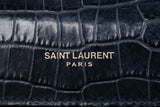 Authentic Saint Laurent Black Calfskin Crocodile Embossed Medium Classic Monogram Kate Tassel Satchel