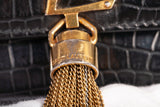 Authentic Saint Laurent Black Calfskin Crocodile Embossed Medium Classic Monogram Kate Tassel Satchel