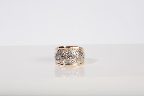 Unisex 14k Yellow Gold Single Cut Diamond Cluster Wide Band