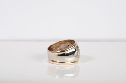 Unisex 14k Yellow Gold Single Cut Diamond Cluster Wide Band