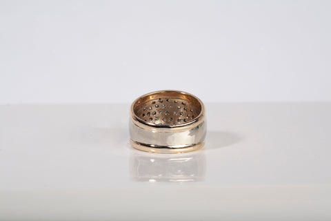 Unisex 14k Yellow Gold Single Cut Diamond Cluster Wide Band