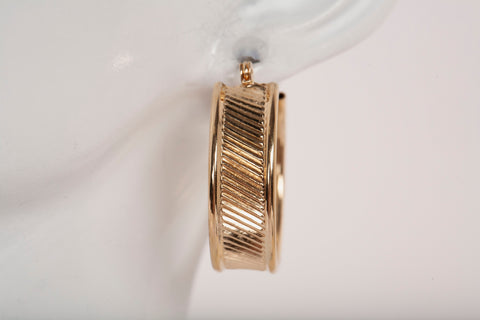 Ladies 14k Yellow Gold Cut Textured Hoop Earrings