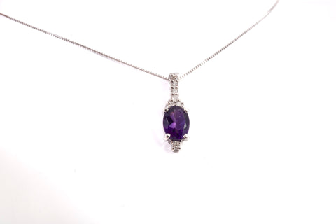 Ladies Platinum .850 Amethyst with Diamond Accent Pendant Necklace