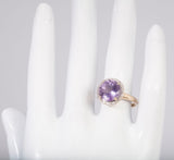 Ladies 14k Yellow Gold Amethyst & Diamond Accents Ring