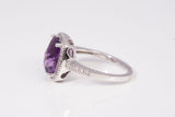 Ladies 10k White Gold Amethyst Diamond Halo Fashion Ring 0.38CTW