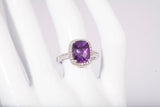 Ladies 10k White Gold Amethyst Diamond Halo Fashion Ring 0.38CTW