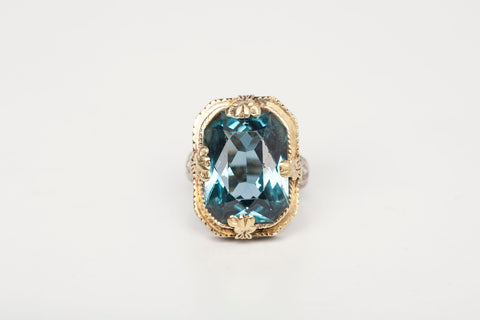 Ladies 14k Two-Tone Vintage Blue Tourmaline Ring