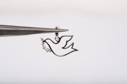 10k White Gold Dove of Peace with Diamond Accents Pendant