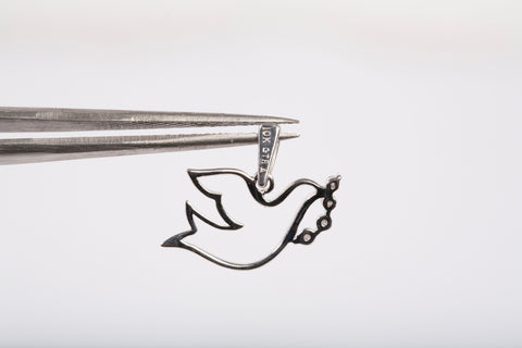 10k White Gold Dove of Peace with Diamond Accents Pendant