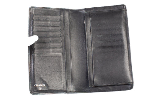 Authentic Vintage Chanel Black Caviar Leather Brilliant L Yen Wallet