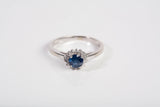 Ladies 14k White Gold Blue Sapphire with Diamond Halo Ring