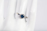 Ladies 14k White Gold Blue Sapphire with Diamond Halo Ring