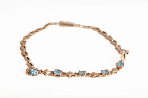 Ladies 10k Yellow Gold Blue Topaz Bracelet Size 7.25"