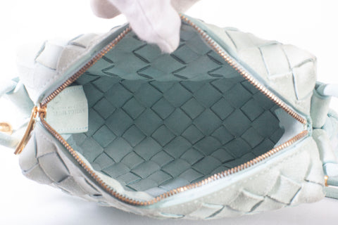 Authentic Bottega Veneta Nappa Intrecciato Mini Loop Camera Teal Washed Bag