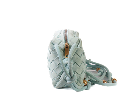 Authentic Bottega Veneta Nappa Intrecciato Mini Loop Camera Teal Washed Bag