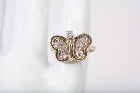 Ladies 14k Yellow Gold Diamond Butterfly Ring Size 3.25
