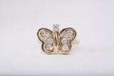 Ladies 14k Yellow Gold Diamond Butterfly Ring Size 3.25