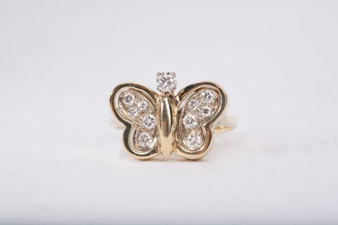 Ladies 14k Yellow Gold Diamond Butterfly Ring Size 3.25