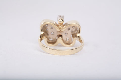 Ladies 14k Yellow Gold Diamond Butterfly Ring Size 3.25