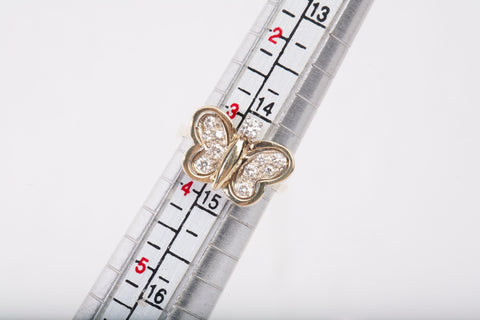Ladies 14k Yellow Gold Diamond Butterfly Ring Size 3.25