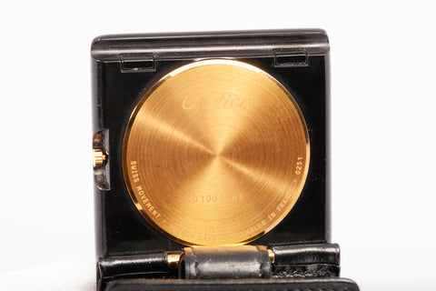 Authentic Cartier Gold Tone Panthere Travel Desk Clock