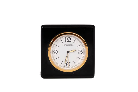 Authentic Cartier Gold Tone Panthere Travel Desk Clock