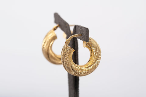 Ladies Medium 14k Yellow Gold Textured Cable Chunky Hoop Earrings