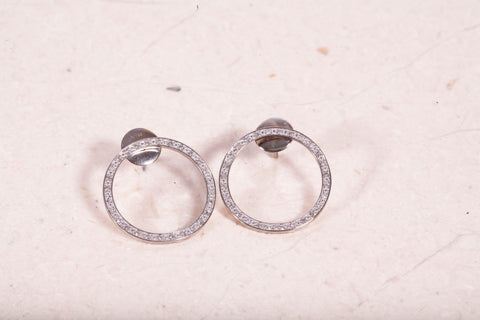 Ladies 18k White Gold Circle Diamond Stud Earrings