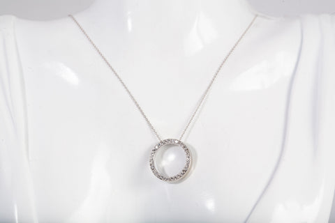 Ladies White Gold Circle Of Diamonds Pendant Necklace 18"