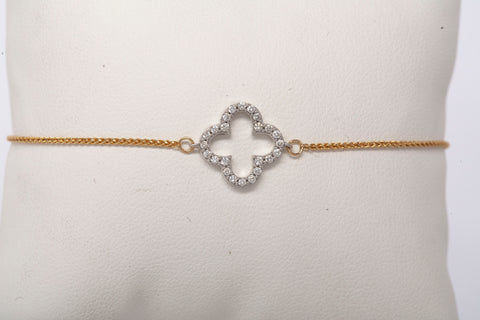 Ladies 14k Yellow Gold Diamond Four Leaf Clover Adjustable Bracelet