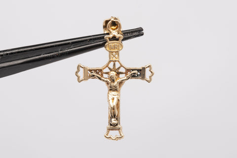 Unisex Small Crucifix Pendant 14k Yellow Gold