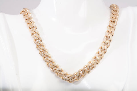 Stunning 14k Yellow Gold Cuban Link Style Chain with Cubic Zirconia Accents