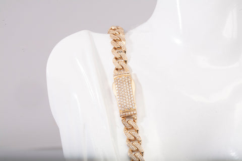 Stunning 14k Yellow Gold Cuban Link Style Chain with Cubic Zirconia Accents