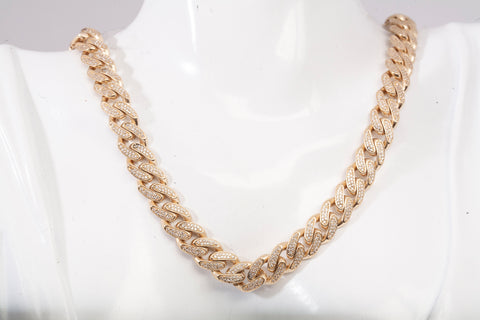 Stunning 14k Yellow Gold Cuban Link Style Chain with Cubic Zirconia Accents