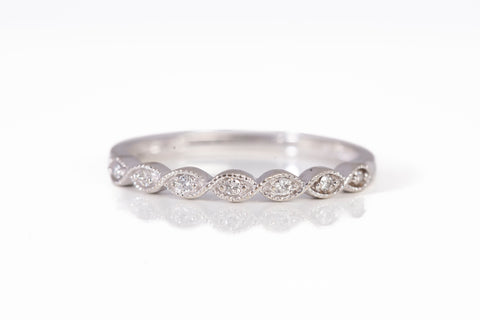 Ladies Dainty 10k White Gold Filigree Diamond Ring 0.035CTW