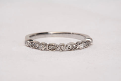 Ladies 14k White Gold Dainty Diamond Half Eternity Band Ring
