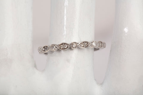 Ladies 14k White Gold Dainty Diamond Half Eternity Band Ring