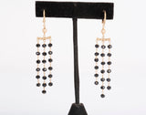 Ladies 14k Yellow Gold 3 Row Onyx Dangle Chandelier Earrings