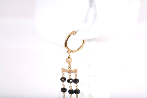 Ladies 14k Yellow Gold 3 Row Onyx Dangle Chandelier Earrings