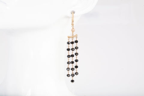 Ladies 14k Yellow Gold 3 Row Onyx Dangle Chandelier Earrings