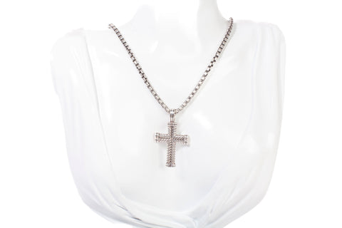Authentic Men's David Yurman .925 Sterling Chevron Cross Box Chain 22" Necklace