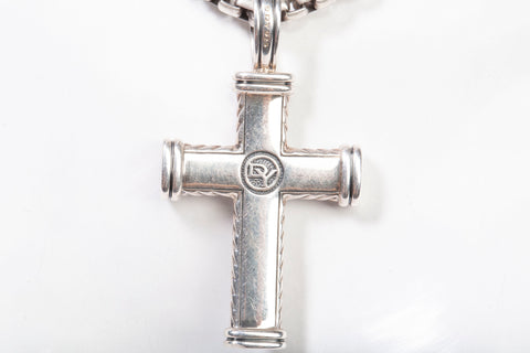 Authentic Men's David Yurman .925 Sterling Chevron Cross Box Chain 22" Necklace