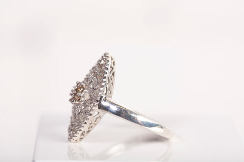 Stunning Champagne diamond cluster silver ring Size 9